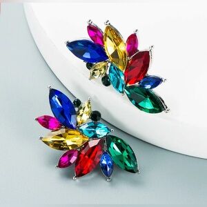 Multicolor Crystal Leaf Earrings Cluster Studs – Bold Party Jewelry